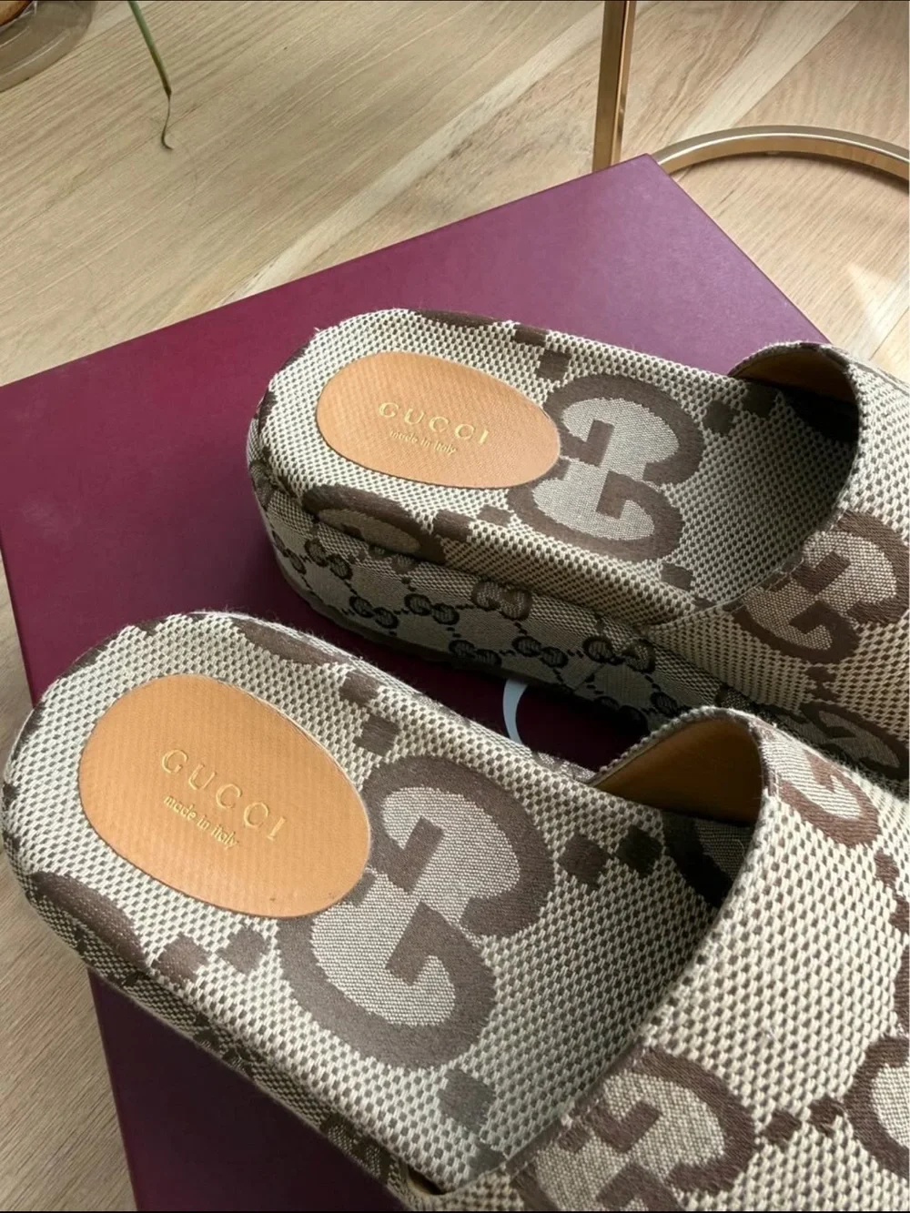 Gucci Beige/Brown GG Canvas Platform Slides
